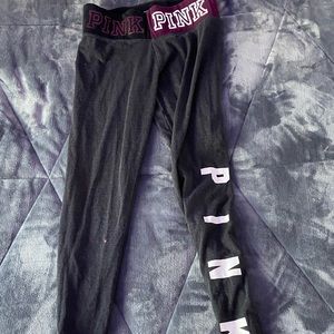 pink yoga pants, black leggings, and loose sweatpants